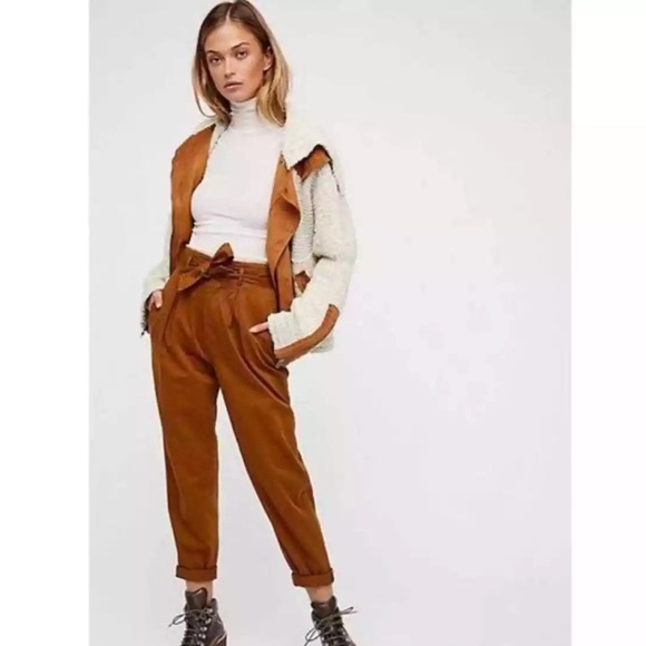 Free People Counting Sheep Sherpa Suede Moto Jacket Medium Large Oatmeal Camel - Picture 3 of 15